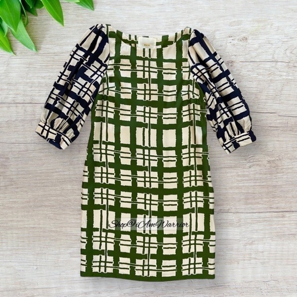 Anthropologie Maeve NWT silk windowpane elbow sleeve shift dress shop@iamwarrior - Picture 3 of 11